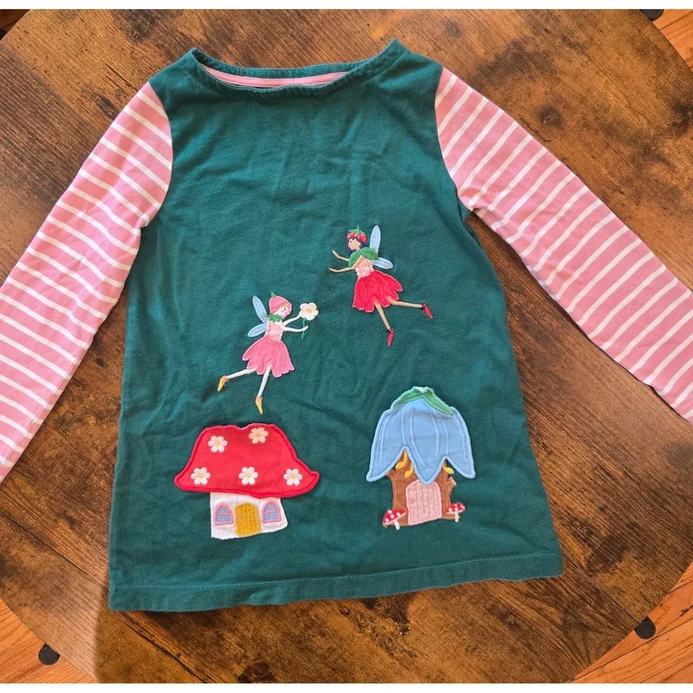Mini Boden Kids Fairy Mushroom Lift-the-Flap‎ Long Sleeve Tee Green Pink 5-6Y